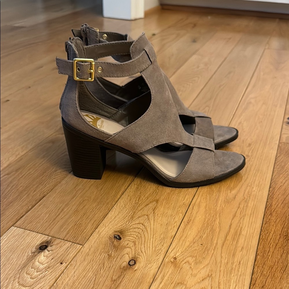 Fergalicious Gray Heeled Sandals with Block Heel